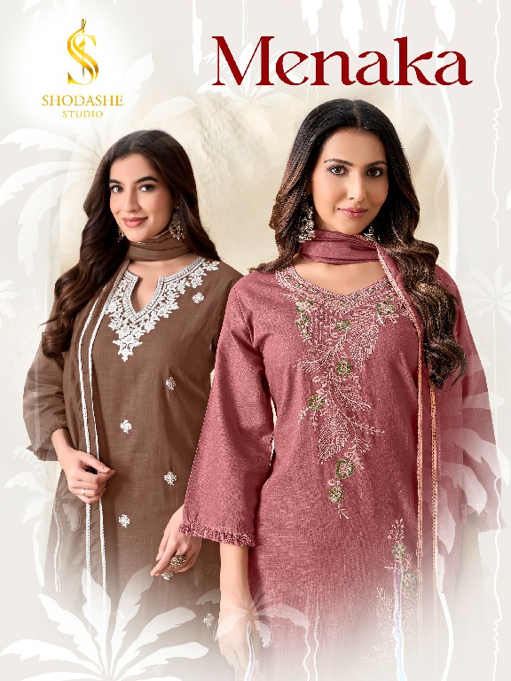 SHODASHE MENAKA WHOLESALE READYMADE LINEN COTTON DELICATE WORK 3 PCS SUITS EXPORTER