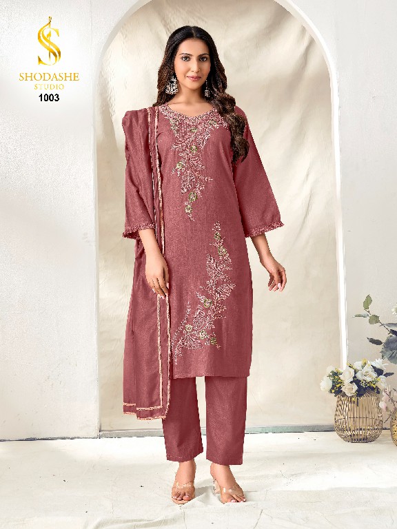 SHODASHE MENAKA WHOLESALE READYMADE LINEN COTTON DELICATE WORK 3 PCS SUITS EXPORTER
