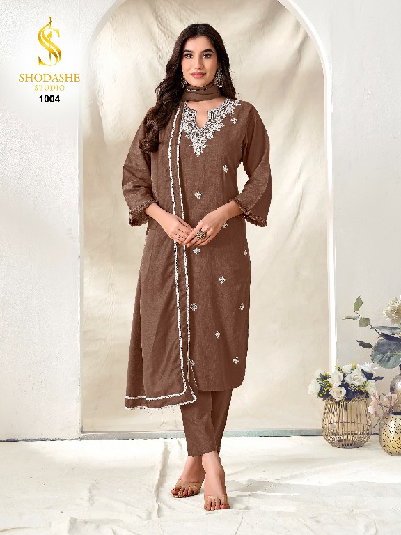 SHODASHE MENAKA WHOLESALE READYMADE LINEN COTTON DELICATE WORK 3 PCS SUITS EXPORTER