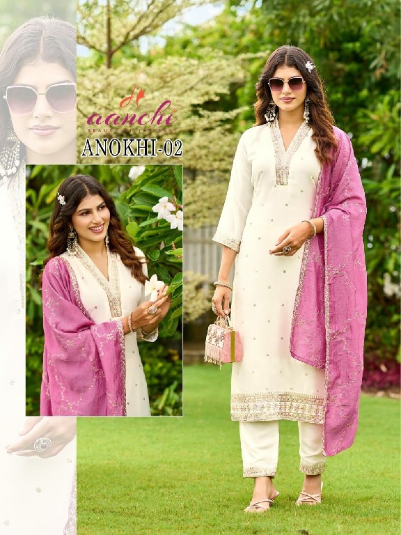 AANCHI ANOKHI WHOLESALE READYMADE VICHITRA SILK FASHIONABLE 3 PCS COMBO SET SUITS FOR EXPORT
