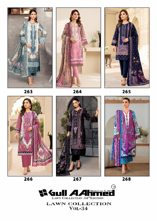 GULL AAHMED LAWN COLLECTION VOL 34 WHOLESALE PURE CAMBRIC PAKISTANI FULL STITCHED 3 PCS SUITS EXPORTER