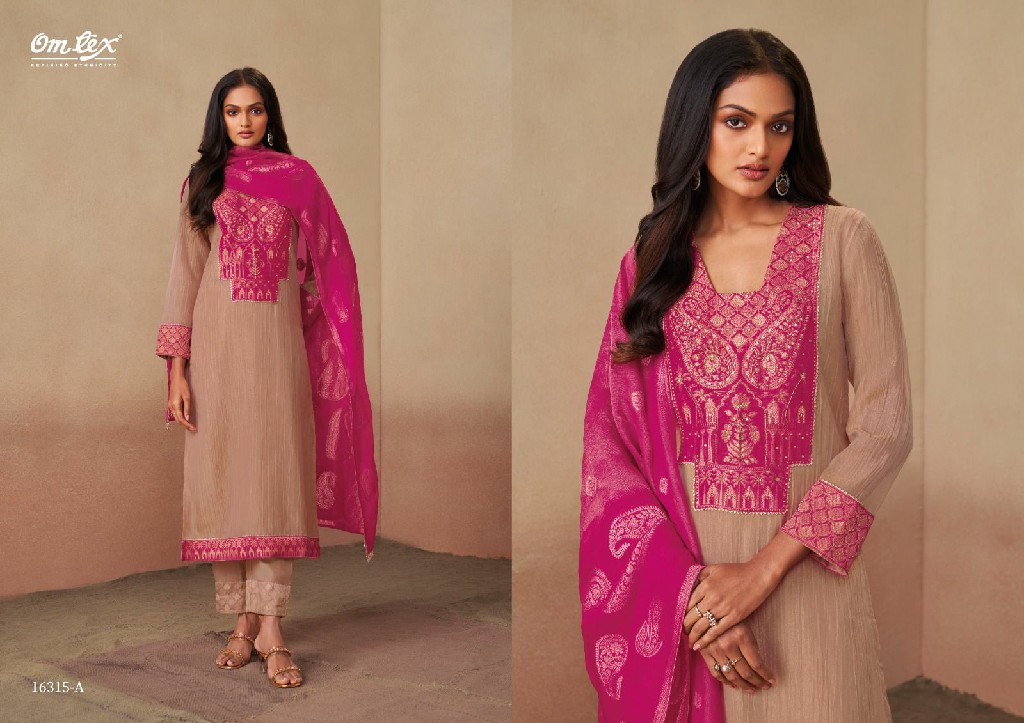OMTEX GANISHKHA WHOLESALE SHIMMER CRUSH WOVEN JACQUARD UNSTITCH SALWAR SUITS EXPORTER