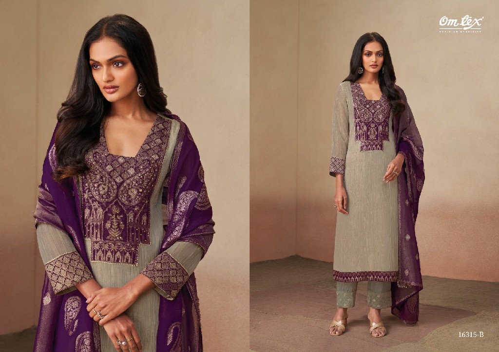 OMTEX GANISHKHA WHOLESALE SHIMMER CRUSH WOVEN JACQUARD UNSTITCH SALWAR SUITS EXPORTER