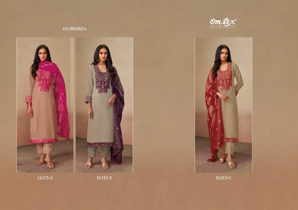 OMTEX GANISHKHA WHOLESALE SHIMMER CRUSH WOVEN JACQUARD UNSTITCH SALWAR SUITS EXPORTER