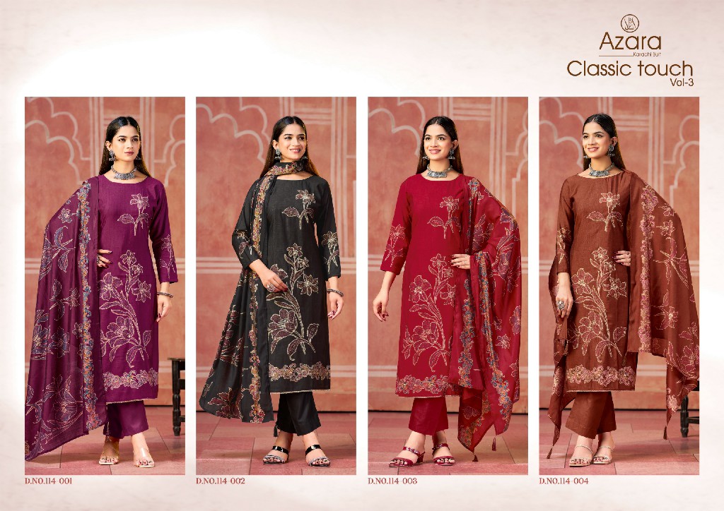 AZARA BY RADHIKA FASHION CLASSIC TOUCH VOL 3 WHOLESALE VISCOSE DESIGNER WORK UNSTITCH SALWAR SUITS ONLINE