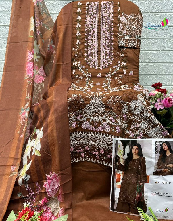 SANIYA TRENDZ D.NO 7214 WHOLESALE COTTON CHIKANKARI EMBROIDERED UNSTITCH SALWAR SUITS EXPORTER