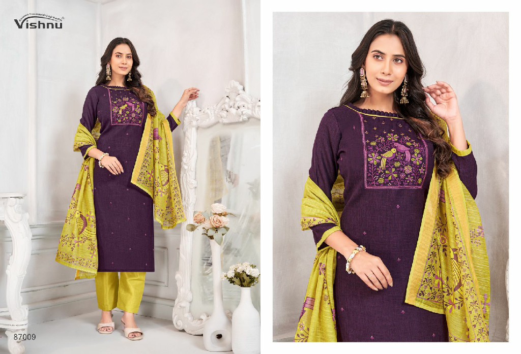 VISHNU JULIANA WHOLESALE LINEN COTTON FASHIONABLE UNSTITCH SALWAR SUITS FOR EXPORT