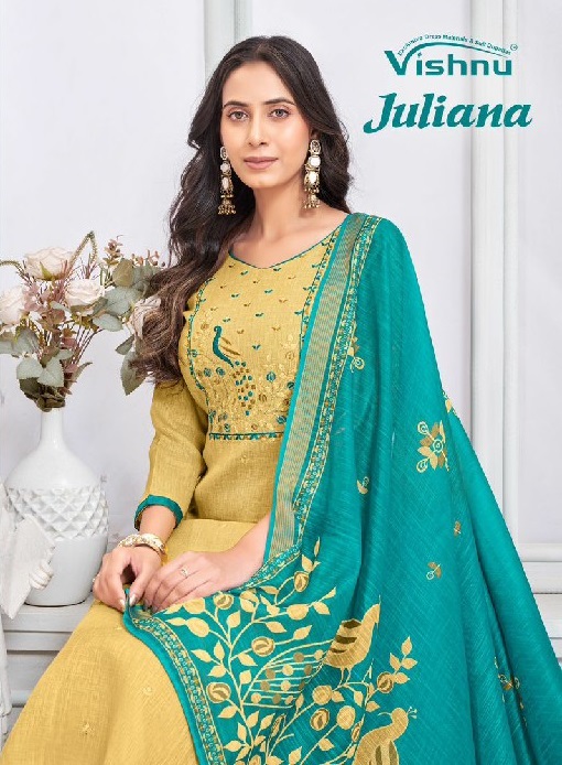 VISHNU JULIANA WHOLESALE LINEN COTTON FASHIONABLE UNSTITCH SALWAR SUITS FOR EXPORT