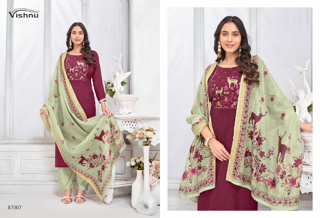 VISHNU JULIANA WHOLESALE LINEN COTTON FASHIONABLE UNSTITCH SALWAR SUITS FOR EXPORT