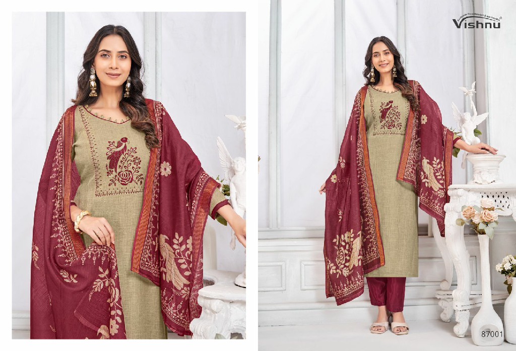 VISHNU JULIANA WHOLESALE LINEN COTTON FASHIONABLE UNSTITCH SALWAR SUITS FOR EXPORT