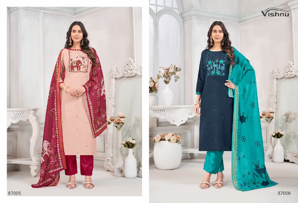 VISHNU JULIANA WHOLESALE LINEN COTTON FASHIONABLE UNSTITCH SALWAR SUITS FOR EXPORT