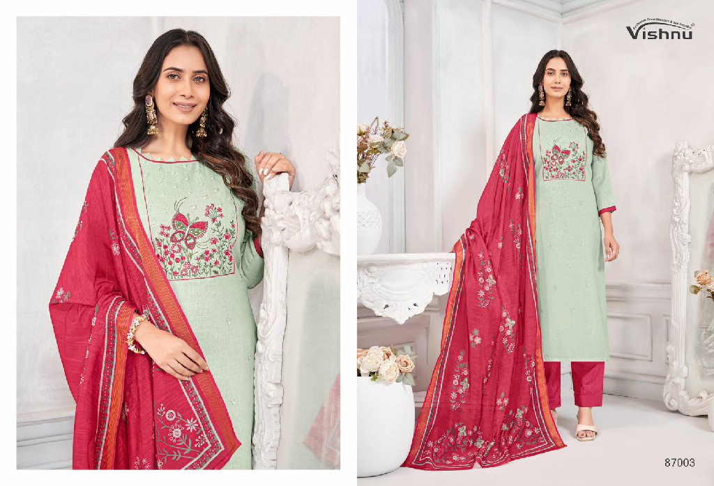VISHNU JULIANA WHOLESALE LINEN COTTON FASHIONABLE UNSTITCH SALWAR SUITS FOR EXPORT