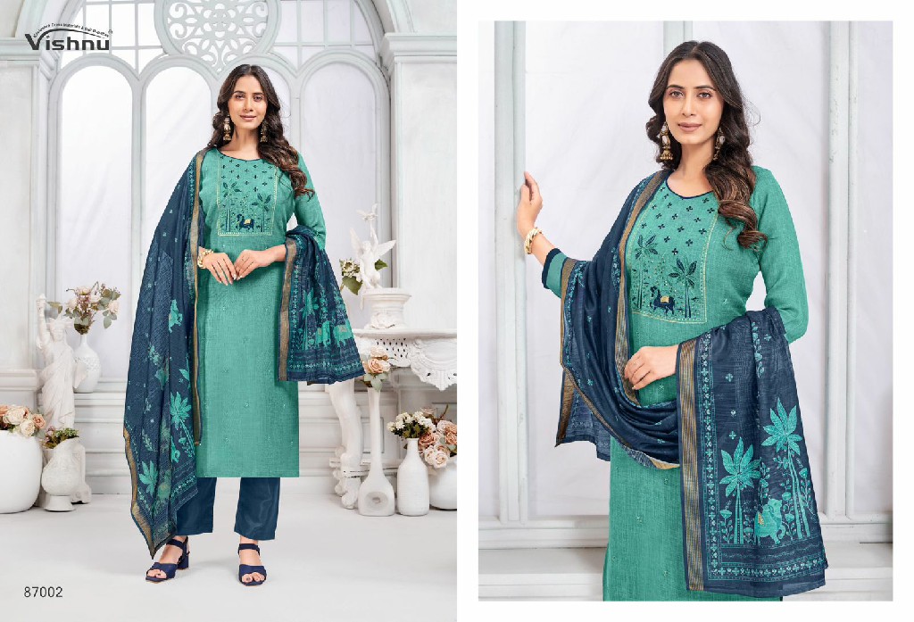 VISHNU JULIANA WHOLESALE LINEN COTTON FASHIONABLE UNSTITCH SALWAR SUITS FOR EXPORT