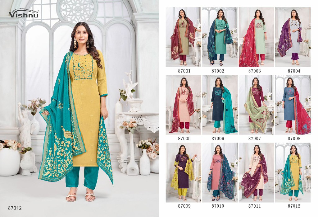 VISHNU JULIANA WHOLESALE LINEN COTTON FASHIONABLE UNSTITCH SALWAR SUITS FOR EXPORT