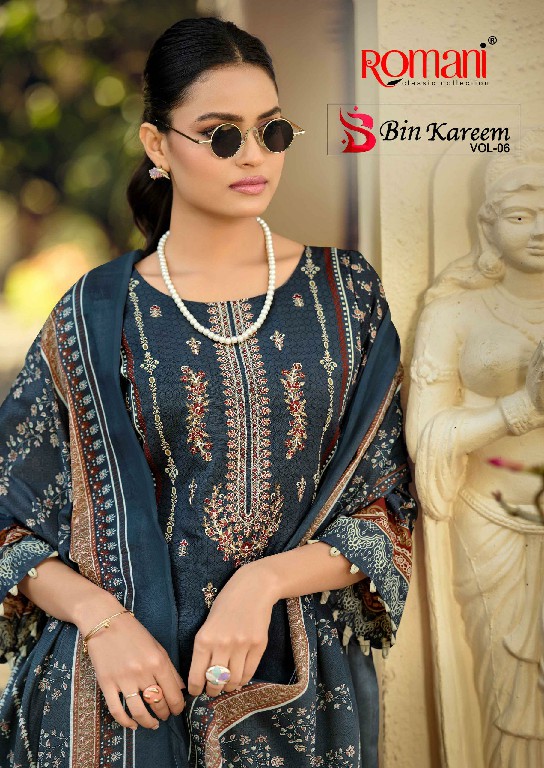 ROMANI BIN KAREEM VOL 6 WHOLESALE SOFT COTTON EXCLUSIVE WORK UNSTITCH SALWAR SUITS EXPORTER
