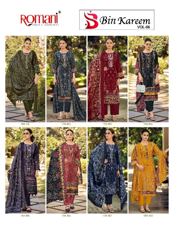 ROMANI BIN KAREEM VOL 6 WHOLESALE SOFT COTTON EXCLUSIVE WORK UNSTITCH SALWAR SUITS EXPORTER
