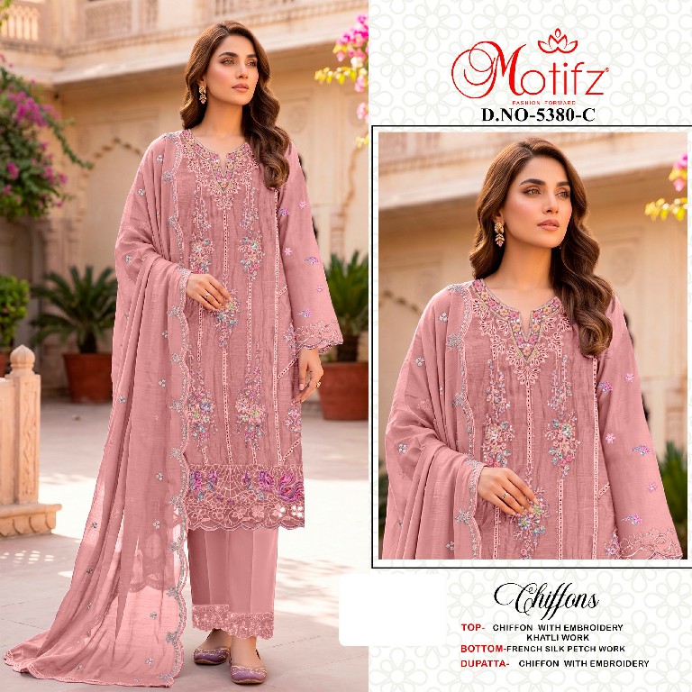 MOTIFZ D.NO 5380 WHOLESALE CHIFFON PAKISTANI ATTRACTIVE UNSTITCH SALWAR SUITS FOR EXPORT