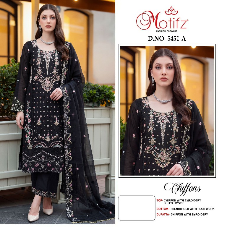 MOTIFZ D.NO 5451 WHOLESALE CHIFFON PAKISTANI GORGEOUS LOOK UNSTITCH SALWAR SUITS EXPORTER