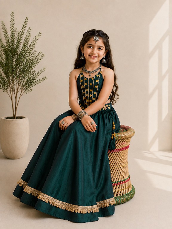 PAYAL CREATION D.NO SIYA-27 WHOLESALE READYMADE ROMAN SILK HAND WORK FULLY FLARED NAVRATRI LEHENGA CHOLI FOR KIDS ONLINE