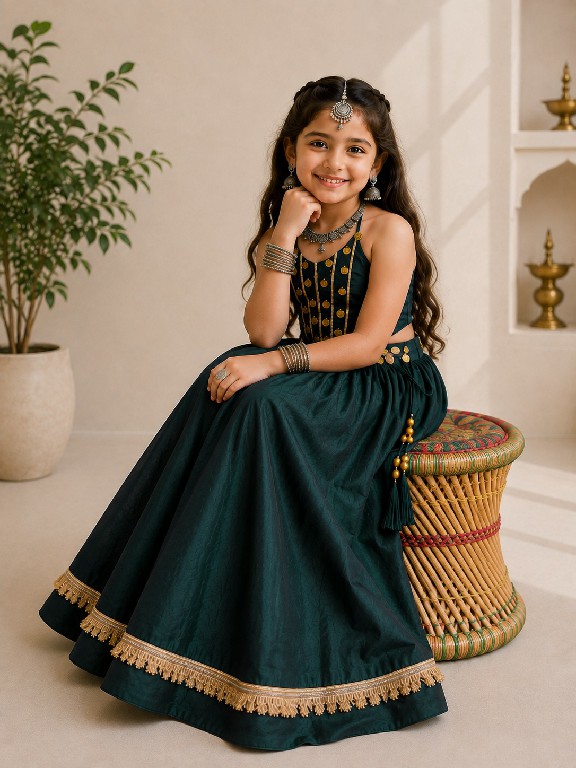 PAYAL CREATION D.NO SIYA-27 WHOLESALE READYMADE ROMAN SILK HAND WORK FULLY FLARED NAVRATRI LEHENGA CHOLI FOR KIDS ONLINE