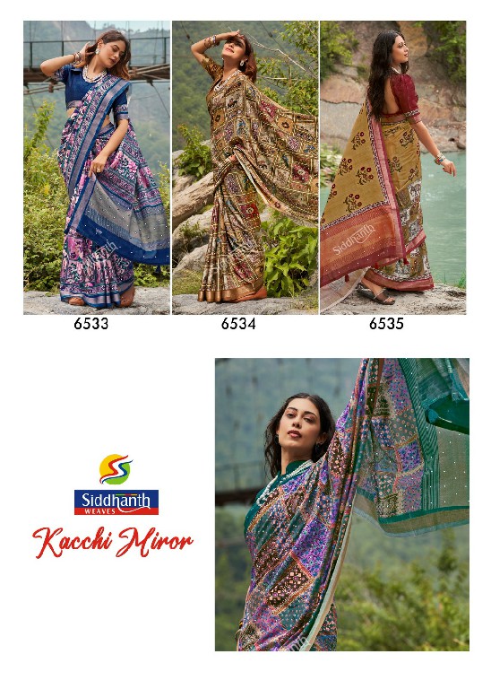 SIDDHANTH WEAVES KACCHI MIRROR WHOLESALE SOFT TUSSER SILK MIRROR WORK AMAZING SAREES FOR WOMEN SUPPLIER