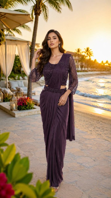 AMOHA D.NO 102415 WHOLESALE IMPORTED LYCRA PARTY WEAR READY TO WEAR SAREES FOR WOMEN SUPPLIER