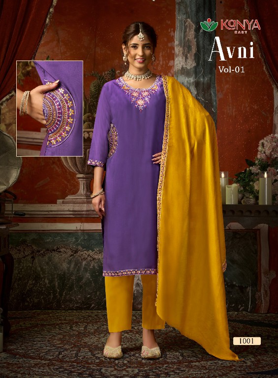 KANYA KART AVNI VOL 1 WHOLESALE READYMADE ROMAN BEAUTIFUL 3 PCS SUITS EXPORTER
