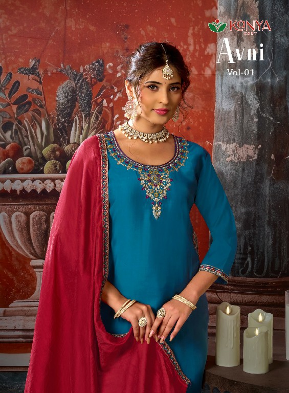 KANYA KART AVNI VOL 1 WHOLESALE READYMADE ROMAN BEAUTIFUL 3 PCS SUITS EXPORTER