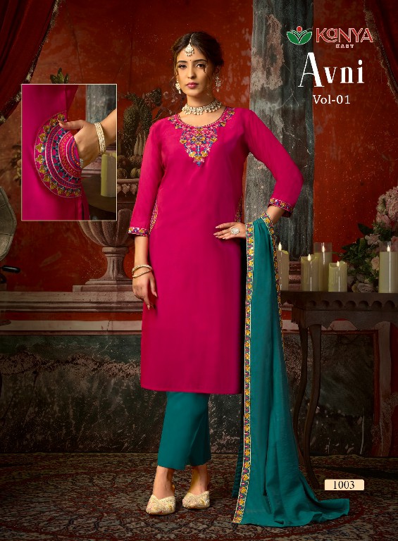 KANYA KART AVNI VOL 1 WHOLESALE READYMADE ROMAN BEAUTIFUL 3 PCS SUITS EXPORTER