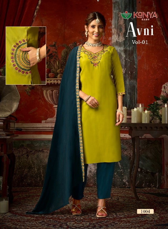 KANYA KART AVNI VOL 1 WHOLESALE READYMADE ROMAN BEAUTIFUL 3 PCS SUITS EXPORTER