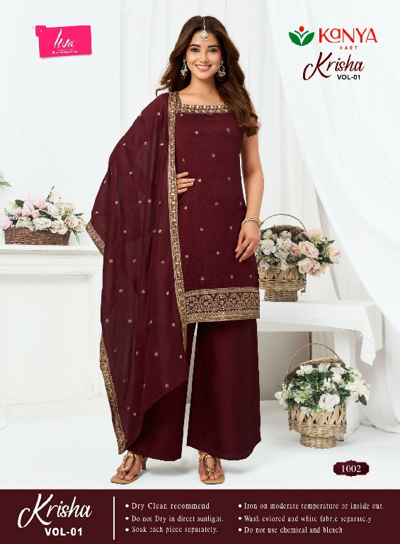 KANYA KART KRISHA VOL 1 WHOLESALE READYMADE VICHITRA ELEGANT WORK 3 PCS SUITS SUPPLIER