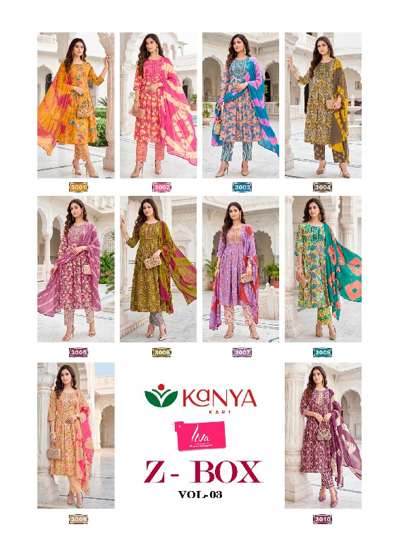 KANYA KART Z-BOX VOL 3 WHOLESALE READYMADE CAPSULE UMBRELLA CUT 3 PCS SUITS FOR EXPORT