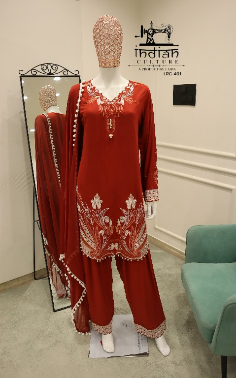 INDIAN CULTURE D.NO LRC-401 WHOLESALE READYMADE COTTON RAYON UNIQUE DESIGN 3 PCS SUITS EXPORTER