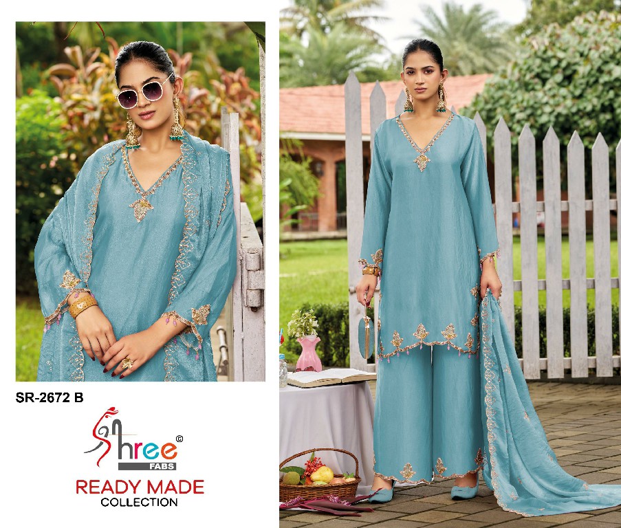 SHREE FABS R-2672 WHOLESALE READYMADE VISCOSE GLASS SATIN MINIMAL WORK DESIGN 3 PCS SUITS FOR EXPORT