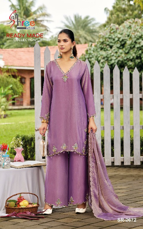 SHREE FABS R-2672 WHOLESALE READYMADE VISCOSE GLASS SATIN MINIMAL WORK DESIGN 3 PCS SUITS FOR EXPORT