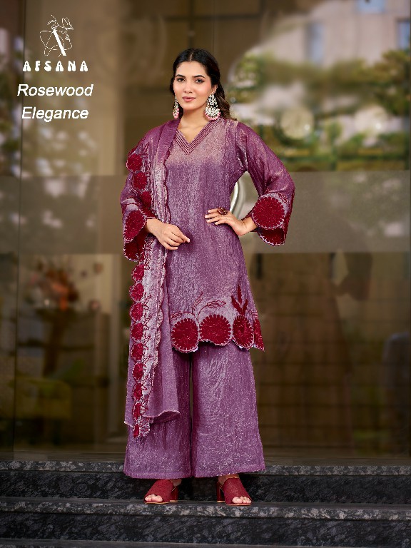 AFSANA ROSEWOOD ELEGANCE WHOLESALE READYMADE FANDY CRUSH LUXURIOUS LOOK 3 PCS COMBO SET SUITS SUPPLIER