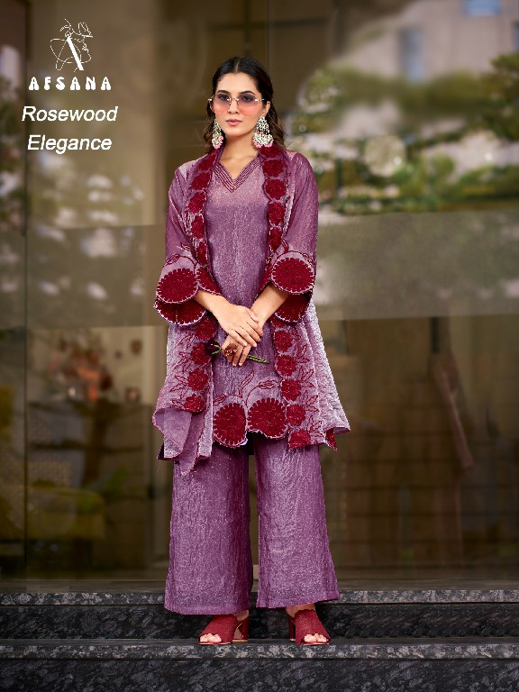 AFSANA ROSEWOOD ELEGANCE WHOLESALE READYMADE FANDY CRUSH LUXURIOUS LOOK 3 PCS COMBO SET SUITS SUPPLIER