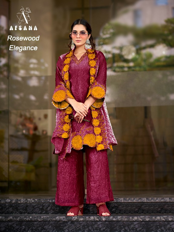 AFSANA ROSEWOOD ELEGANCE WHOLESALE READYMADE FANDY CRUSH LUXURIOUS LOOK 3 PCS COMBO SET SUITS SUPPLIER