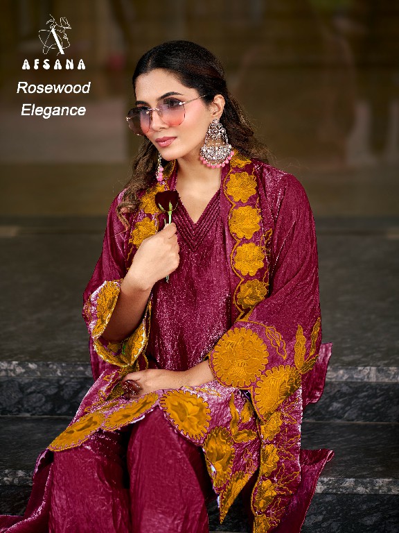 AFSANA ROSEWOOD ELEGANCE WHOLESALE READYMADE FANDY CRUSH LUXURIOUS LOOK 3 PCS COMBO SET SUITS SUPPLIER