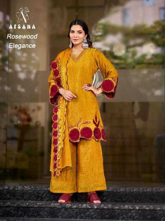 AFSANA ROSEWOOD ELEGANCE WHOLESALE READYMADE FANDY CRUSH LUXURIOUS LOOK 3 PCS COMBO SET SUITS SUPPLIER