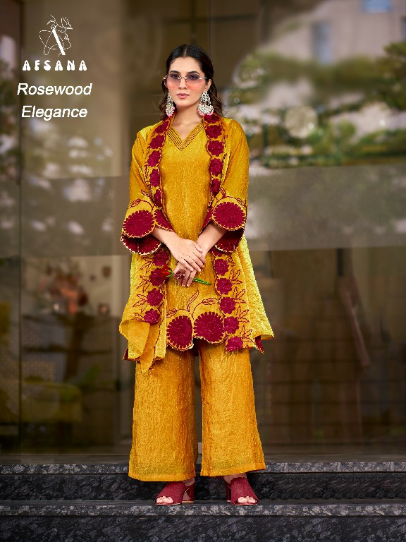 AFSANA ROSEWOOD ELEGANCE WHOLESALE READYMADE FANDY CRUSH LUXURIOUS LOOK 3 PCS COMBO SET SUITS SUPPLIER