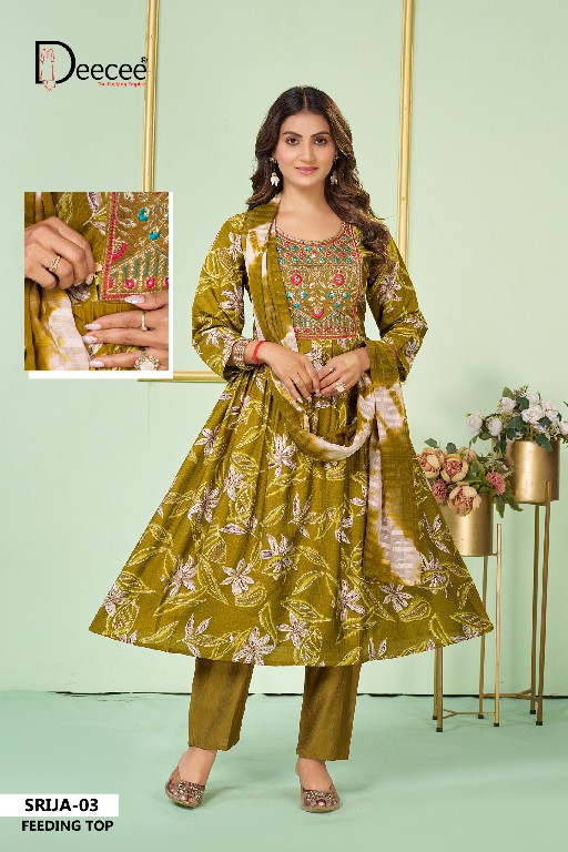 DEE CEE SRIJA WHOLESALE READYMADE VATICAN STYLISH FEEDING GHERA PATTERN 3 PCS SUITS FOR EXPORT