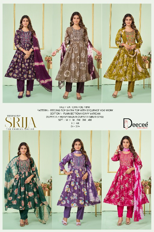 DEE CEE SRIJA WHOLESALE READYMADE VATICAN STYLISH FEEDING GHERA PATTERN 3 PCS SUITS FOR EXPORT