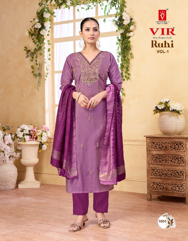 VIR RUHI VOL 1 WHOLESALE READYMADE SIMMER WITH WORK FANCY 3 PCS SUITS EXPORTER