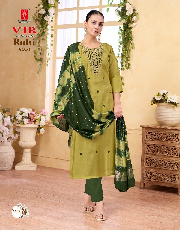 VIR RUHI VOL 1 WHOLESALE READYMADE SIMMER WITH WORK FANCY 3 PCS SUITS EXPORTER
