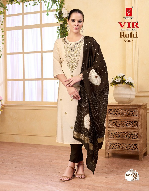 VIR RUHI VOL 1 WHOLESALE READYMADE SIMMER WITH WORK FANCY 3 PCS SUITS EXPORTER