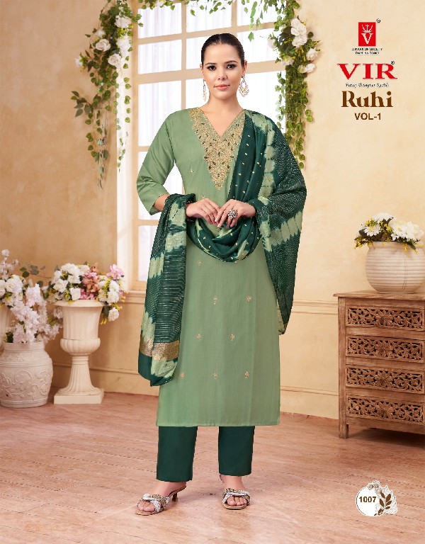 VIR RUHI VOL 1 WHOLESALE READYMADE SIMMER WITH WORK FANCY 3 PCS SUITS EXPORTER