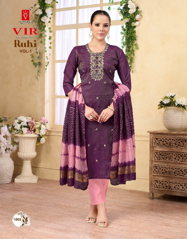 VIR RUHI VOL 1 WHOLESALE READYMADE SIMMER WITH WORK FANCY 3 PCS SUITS EXPORTER