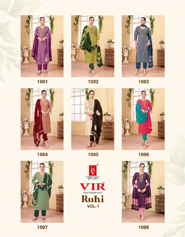 VIR RUHI VOL 1 WHOLESALE READYMADE SIMMER WITH WORK FANCY 3 PCS SUITS EXPORTER