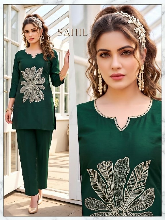 SAHIL PRINTS PRESENT READYMADE ROMAN SILK WITH WORK TRENDING COMBO CORD SET FOR EXPORT